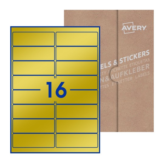 Hoja blanca con 16 etiquetas rectangulares 99x34mm con embalaje de papel - Etiquetas adhesivas rectangulares Avery 99 x 34mm