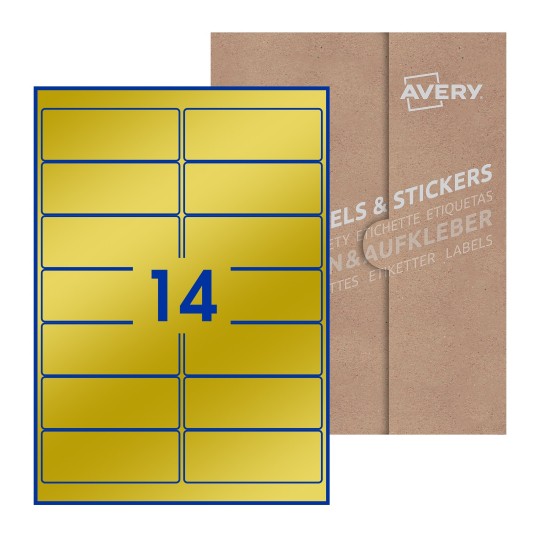 Hoja blanca con 14 etiquetas rectangulares 99x38mm con embalaje de papel - Etiquetas adhesivas rectangulares Avery 99 x 38mm