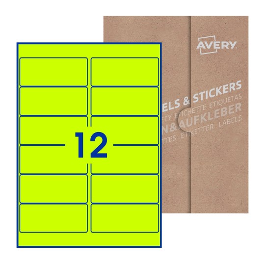 Hoja blanca con 12 etiquetas rectangulares 99x42mm con embalaje de papel - Etiquetas adhesivas rectangulares Avery 99 x 42mm