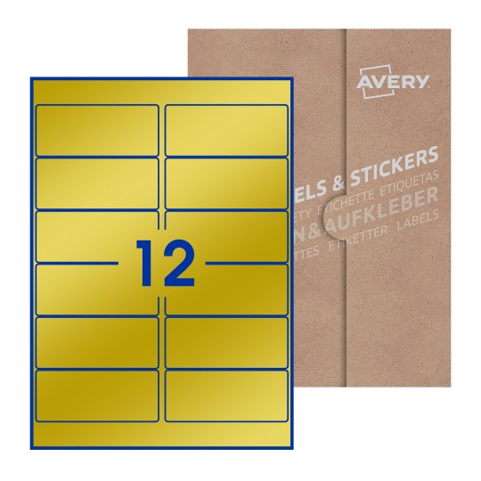 Hoja blanca con 12 etiquetas rectangulares 99x42mm con embalaje de papel - Etiquetas adhesivas rectangulares Avery 99 x 42mm