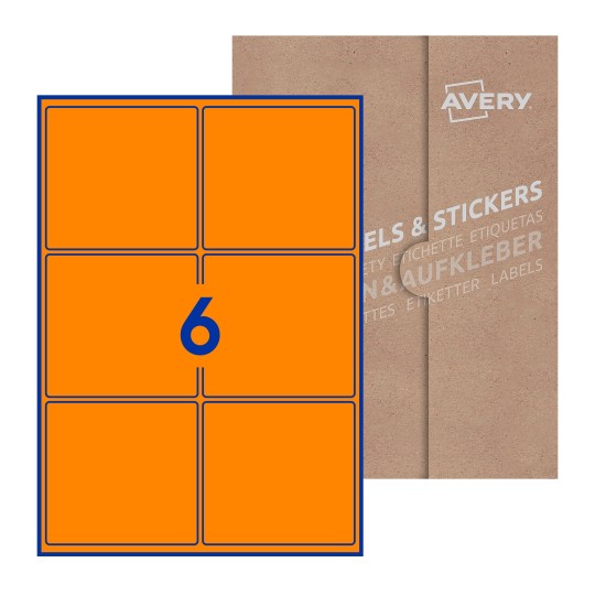 Hoja blanca con 6 etiquetas rectangulares 99x93mm con embalaje de papel - Etiquetas adhesivas rectangulares Avery 99 x 93mm