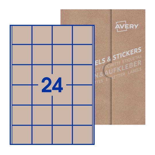 Hoja blanca con 15 etiquetas cuadradas de 50x50 mm con embalaje de papel - Etiquetas adhesivas cuadradas Avery 50 x 50mm