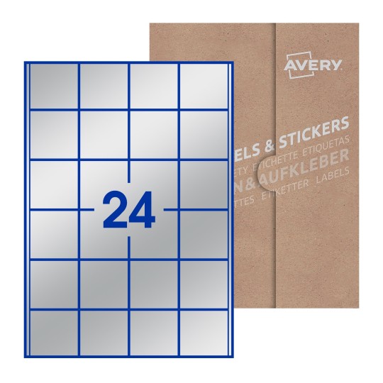 Hoja blanca con 15 etiquetas cuadradas de 50x50 mm con embalaje de papel - Etiquetas adhesivas cuadradas Avery 50 x 50mm