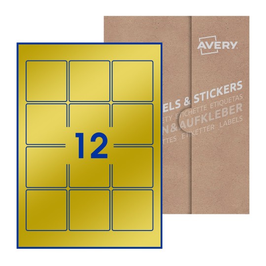 Hoja blanca con 12 etiquetas cuadradas de 60x60mm con embalaje de papel - Etiquetas adhesivas cuadradas Avery 60 x 60mm