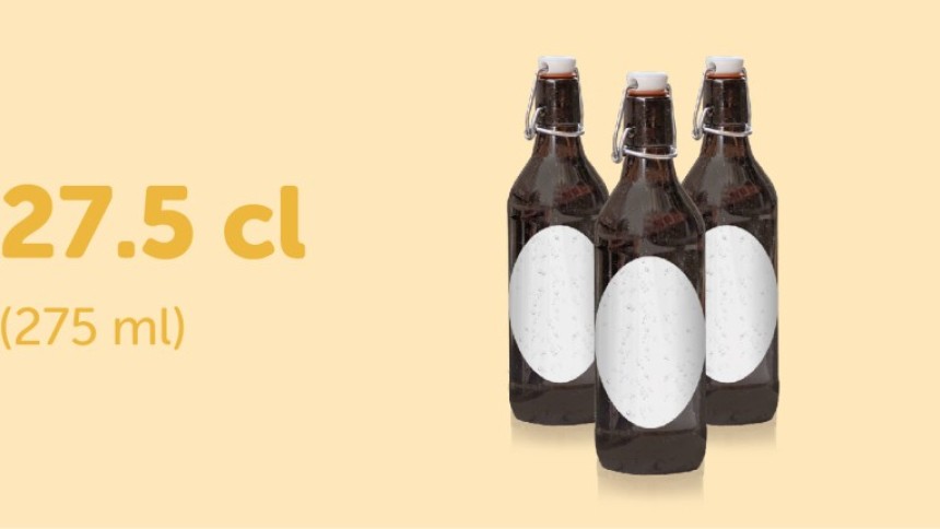 Tamaños de la etiqueta recomendados para las botellas de cerveza de 275 ml (27,5 cl).