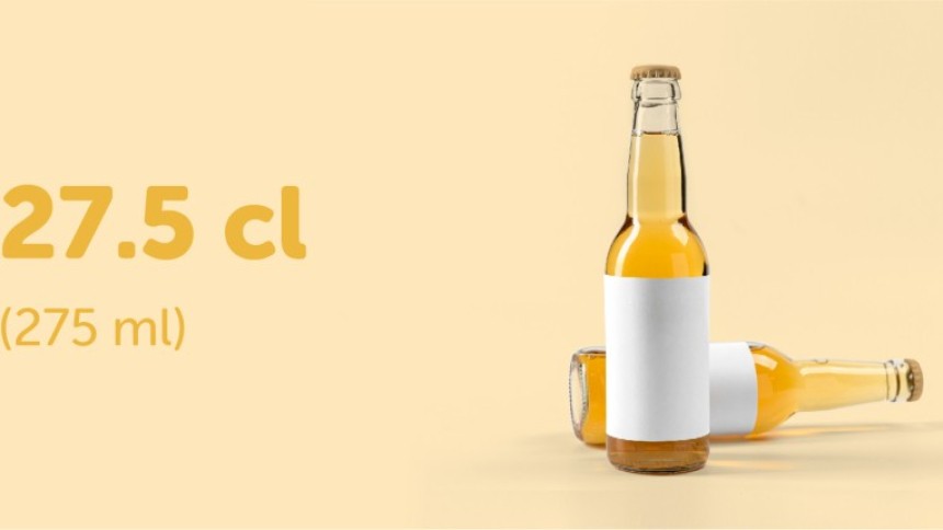Tamaños de la etiqueta recomendados para las botellas de cerveza de 275 ml (27,5 cl).