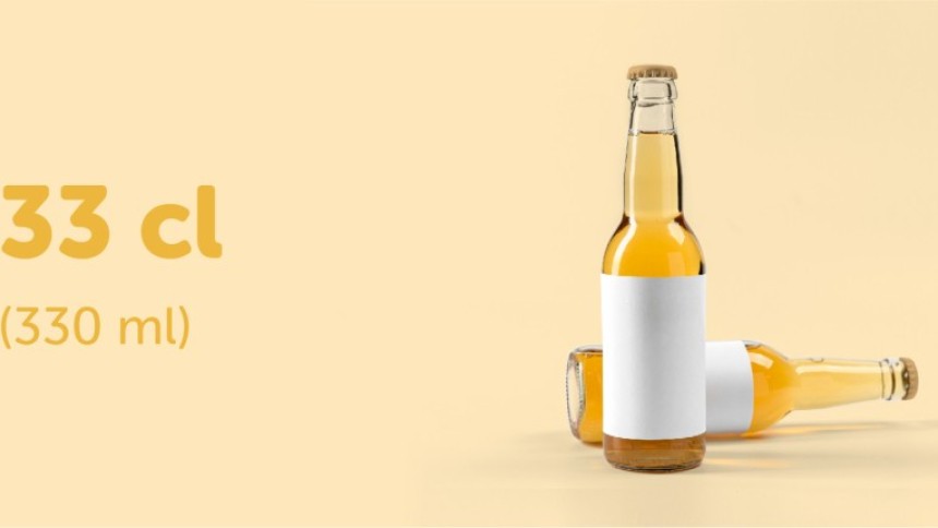 Tamaños de la etiqueta recomendados para las botellas de cerveza de 330 ml (33 cl).