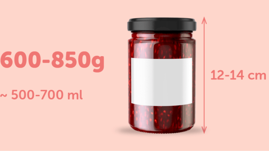 Tarros de 500-700ml que pueden contener 600-850gr de mermelada