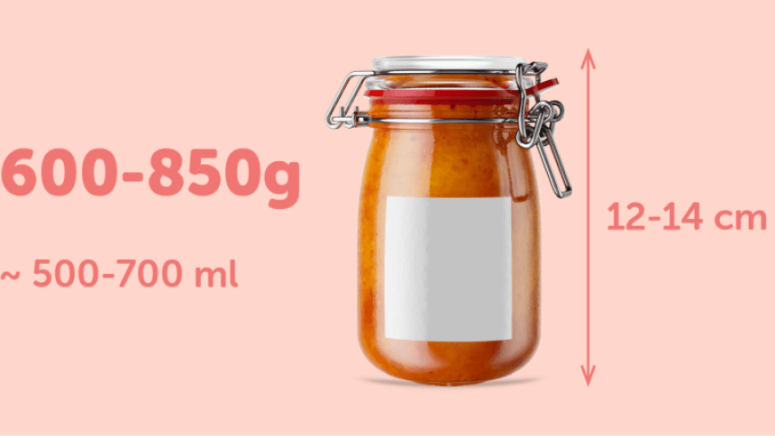 Tarros de 500-700ml que pueden contener 600-850gr de mermelada