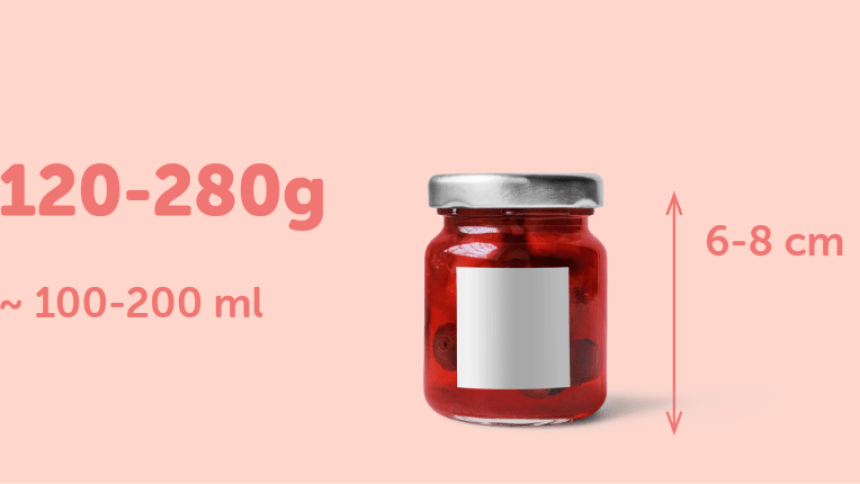 Tarros de 100-200ml que pueden contener 120-280gr de mermelada