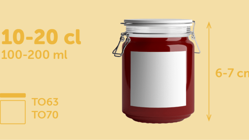 Tarro de mermelada con etiqueta adhesiva cuadrada para tarros de 100-200 ml (10-20 cl) de 6-7 cm de altura