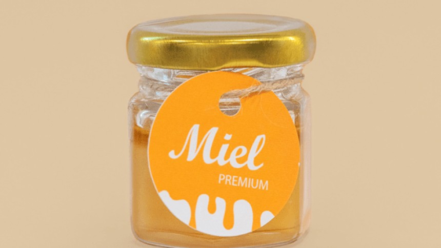 Tarro de miel con etiqueta redonda colgante personalizada