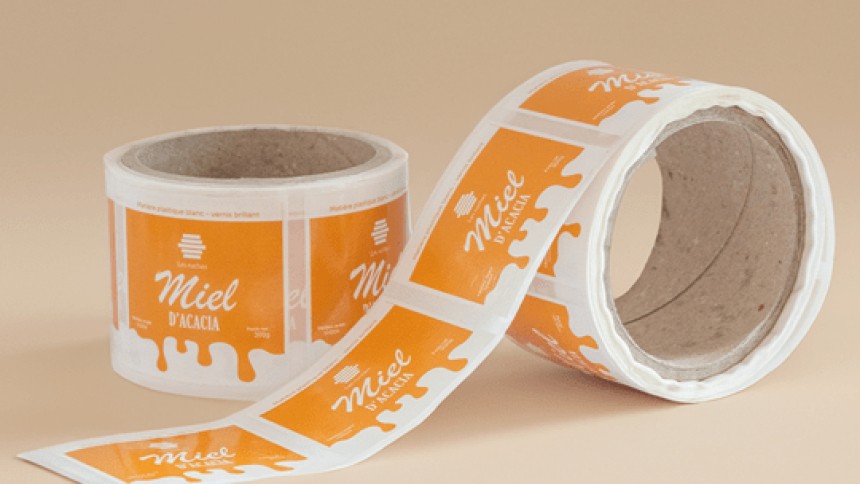 Dos rollos de etiquetas personalizadas para tarros de miel