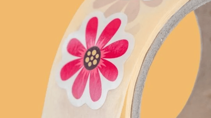 Rollo de pegatinas personalizadas con flor rosa