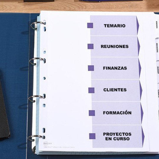 Carpeta con etiquetas adhesivas para el índice de páginas