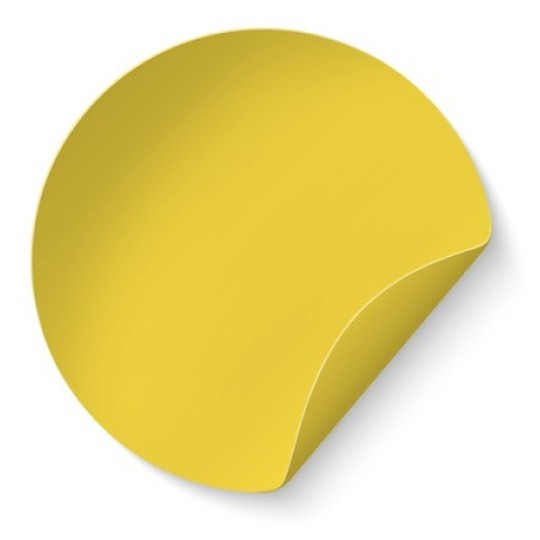 Etiqueta adhesiva redonda que indica el material: papel mate amarillo
