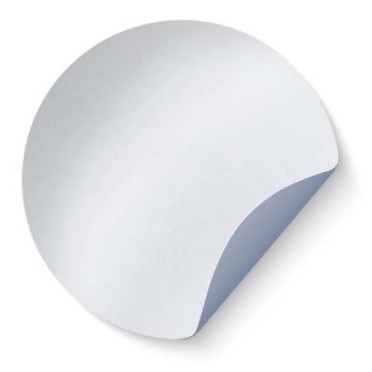 Etiqueta adhesiva redonda que indica el material: papel cubrente