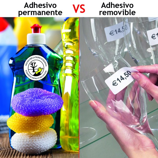imagen que muestra la diferencia entre etiquetas adhesivas permanentes y removibles