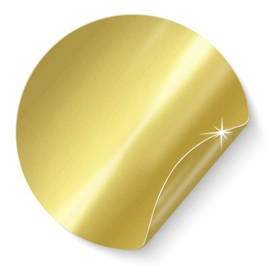 Etiqueta adhesiva redonda que muestra el material: papel dorado