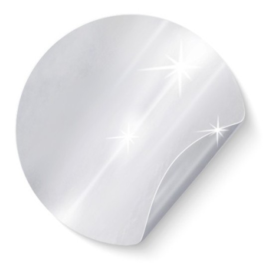 Etiqueta adhesiva redonda que muestra el material: papel de plata