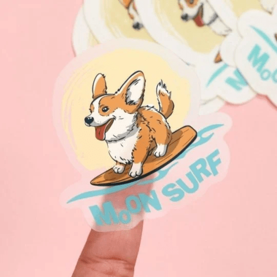 Pegatinas redondas personalizadas con la imagen de un perro surfista