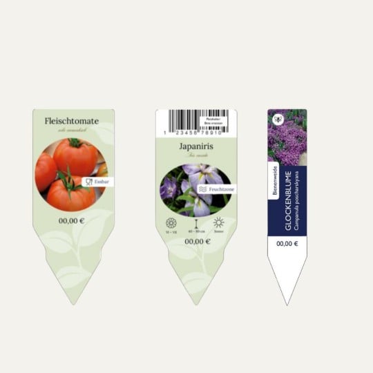 Tres etiquetas colgantes en forma de paleta