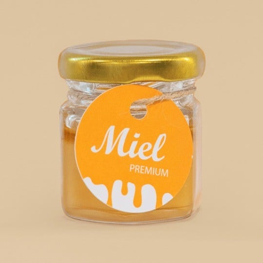 Tarro de miel con etiqueta colgante redonda personalizada