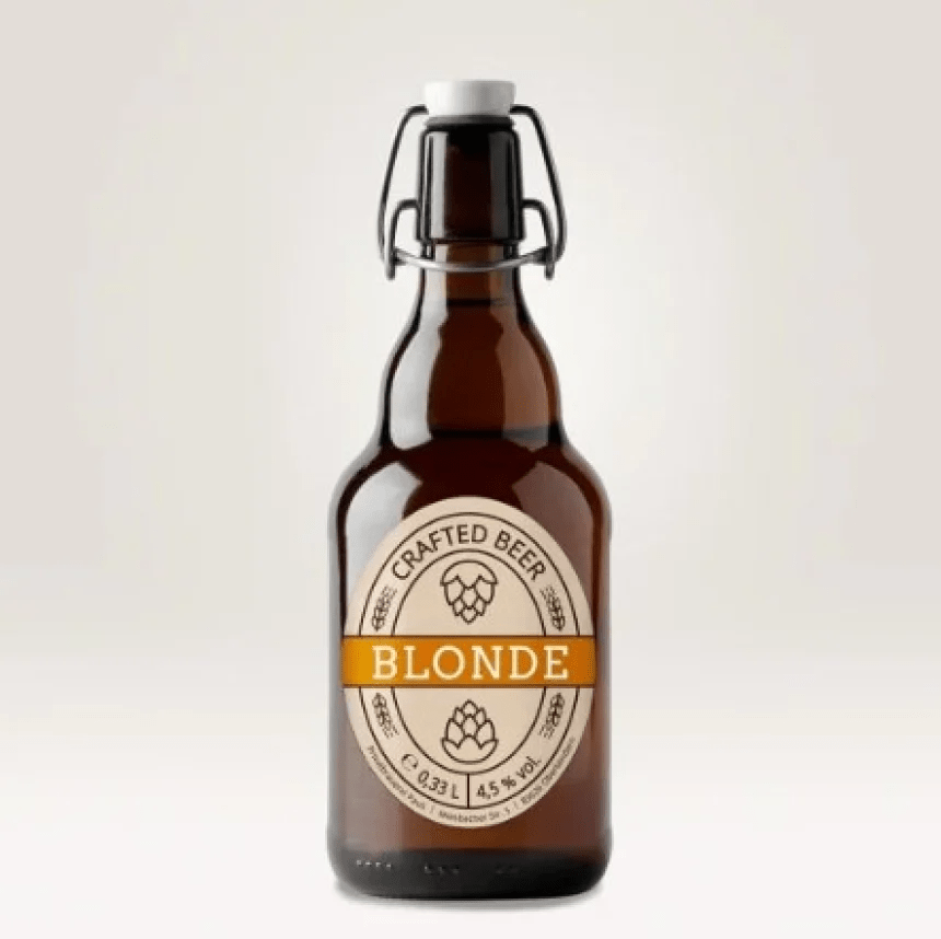Botella de cerveza con etiqueta oval personalizada