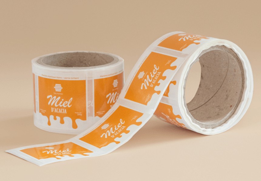 Dos rollos de etiquetas personalizadas para tarros de miel