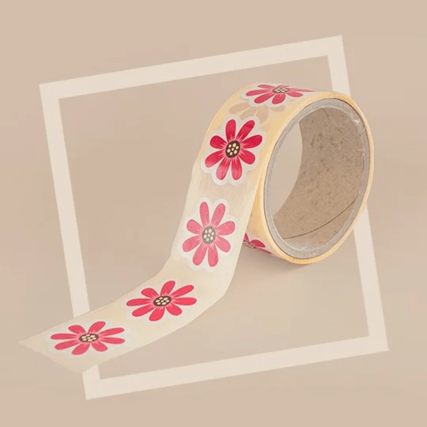 Rollo de pegatinas personalizadas con flor rosa
