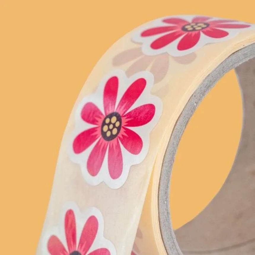 Rollo de pegatinas personalizadas con flor rosa