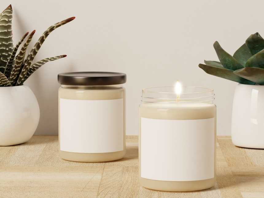 Velas artesanales con etiquetas blancas
