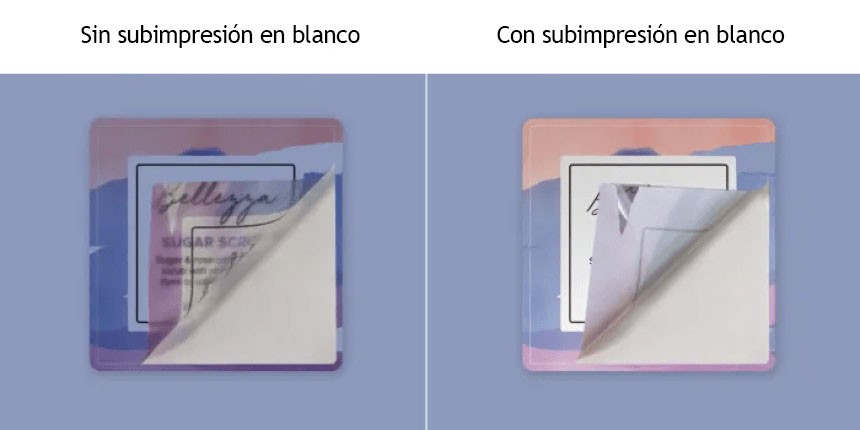 Diferencia entre la etiqueta con subimpresión blanca y sin ella