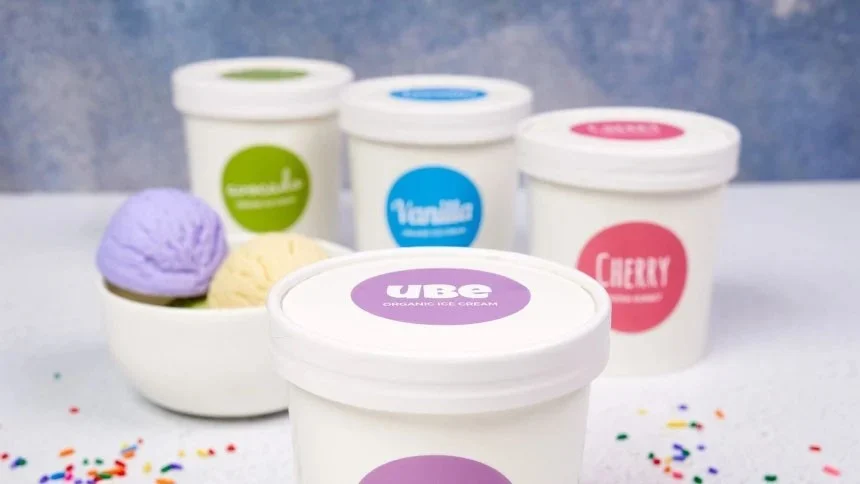 Tarrinas de helado con etiquetas de colores resistentes a temperaturas extremas redondas