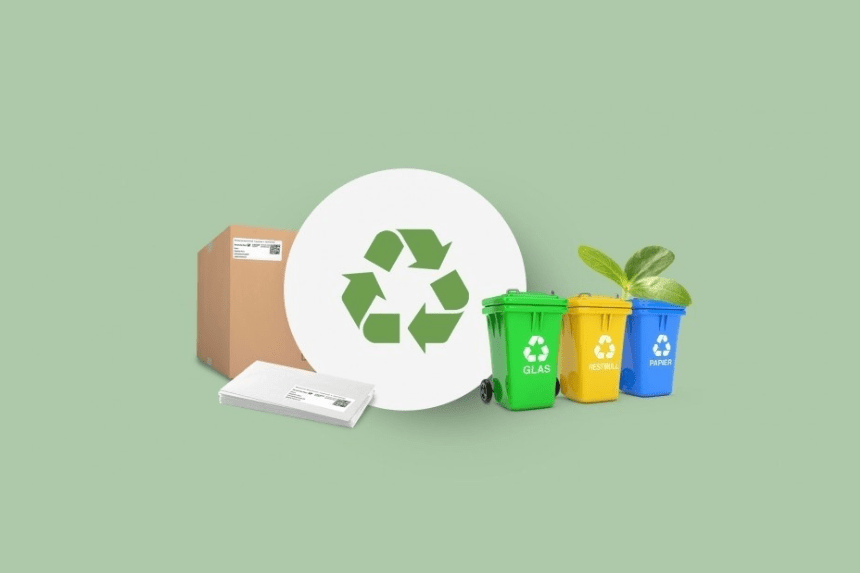 Imagen sobre fondo verde con icono de reciclaje