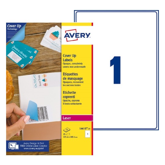 Etiquetas adhesivas en papel cubriente BlockOUT™ L4610-25 Contenido: 25 Etiquetas / 25 Página