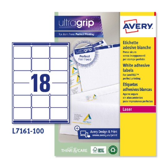 Etiquetas adhesivas blancas Ultragrip L7161-100 Contenido: 1800 Etiquetas / 100 Hoja