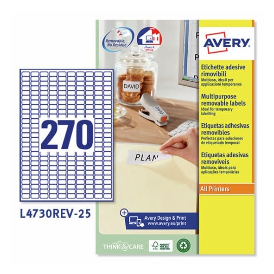 Etiquetas adhesivas removibles L4730REV-25 Contenido: 6750 Etiquetas / 25 Hoja