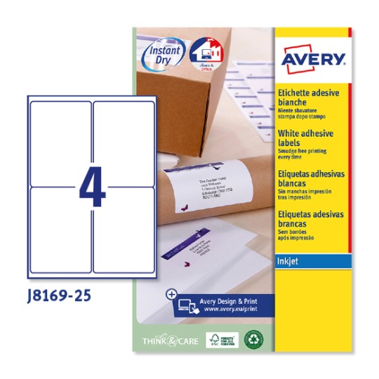 Etiquetas adhesivas en papel blanco J8169-25 Contenido: 100 Etiquetas / 25 Hoja