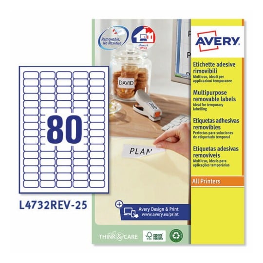 Etiquetas adhesivas removibles L4732REV-25 Contenido: 2000 Etiquetas / 25 Hoja