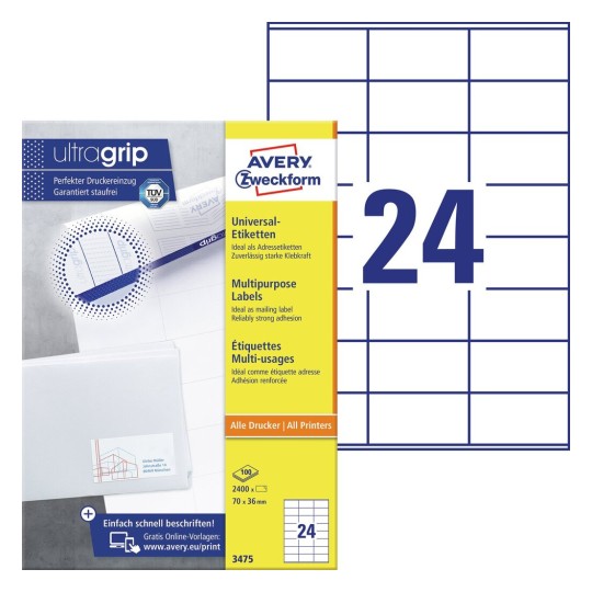 Etiquetas blancas multiuso 3475 Contenido: 2400 Etiquetas / 100 Hojas