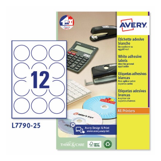 Etiquetas en papel blanco brillante L7790-25 Contenido: 300 Etiquetas / 25 Hoja