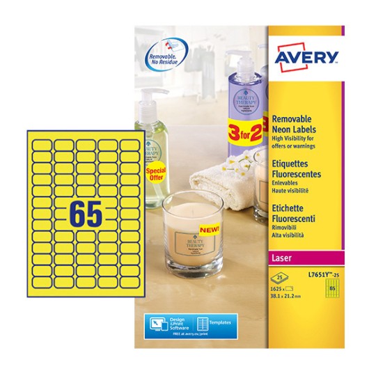 Etiquetas fluorescentes removibles L7651Y-25 Contenido: 1625 Etiquetas / 25 Hoja