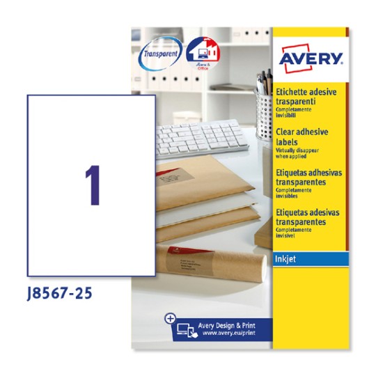 Etiquetas adhesivas trasparentes mate J8567-25 Contenido: 25 Etiquetas / 25 Hoja