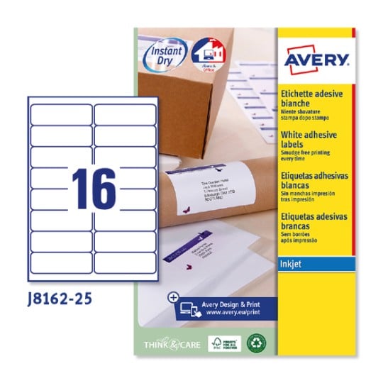 Etiquetas adhesivas en papel blanco J8162-25 Contenido: 400 Etiquetas / 25 Hoja