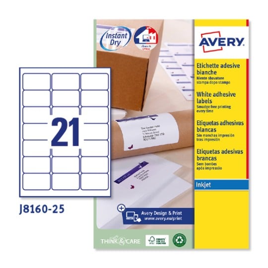 Etiquetas adhesivas en papel blanco J8160-25 Contenido: 525 Etiquetas / 25 Hoja