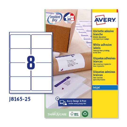 Etiquetas adhesivas en papel blanco J8165-25 Contenido: 200 Etiquetas / 25 Hoja