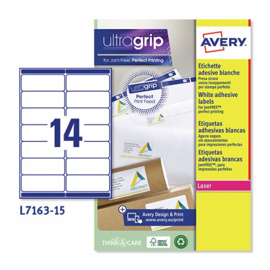 Etiquetas adhesivas blancas Ultragrip L7163-15 Contenido: 210 Etiquetas / 15 Hoja