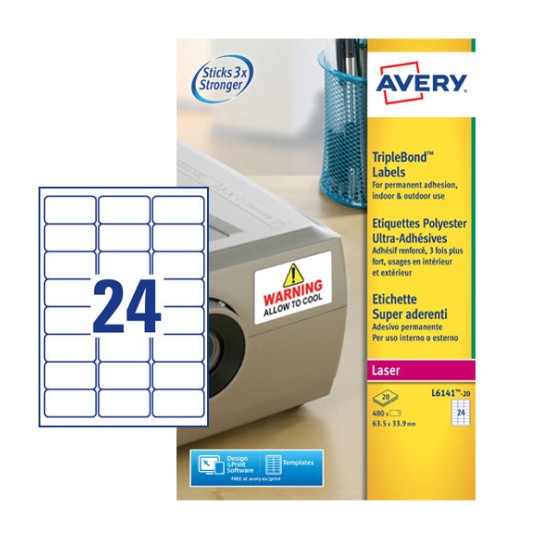 Etiquetas blancas super adherentes L6141-20 Contenido: 480 Etiquetas / 20 Hoja