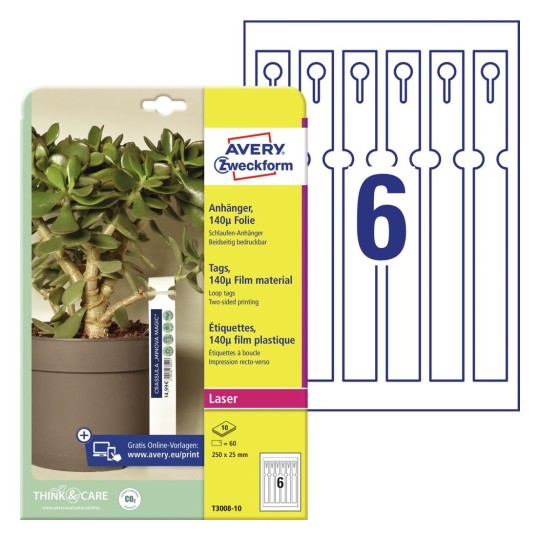 Etiquetas bucle imprimibles para plantas T3008-10 Contenido: 60 Tarjetas / 10 Hojas